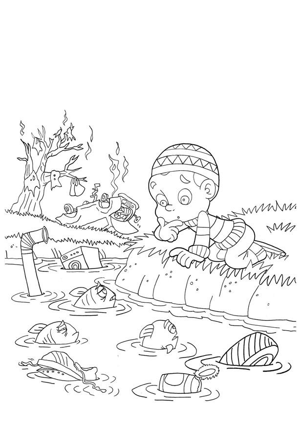 Coloring page water pollution