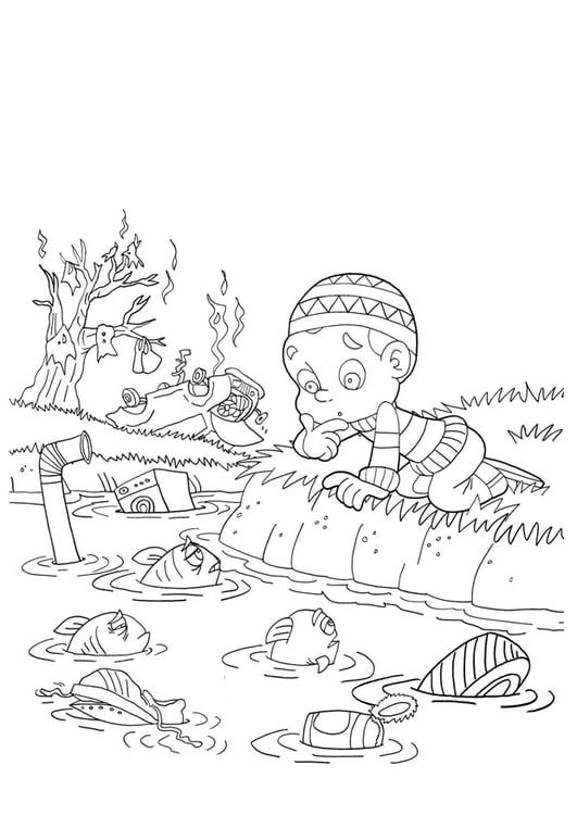 Coloring page water pollution