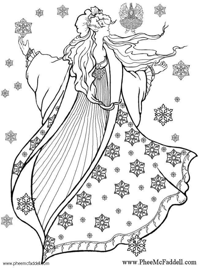 Coloring page winter fairy