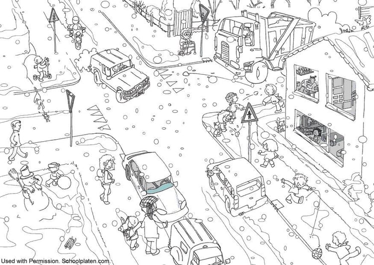 Coloring page winter traffic