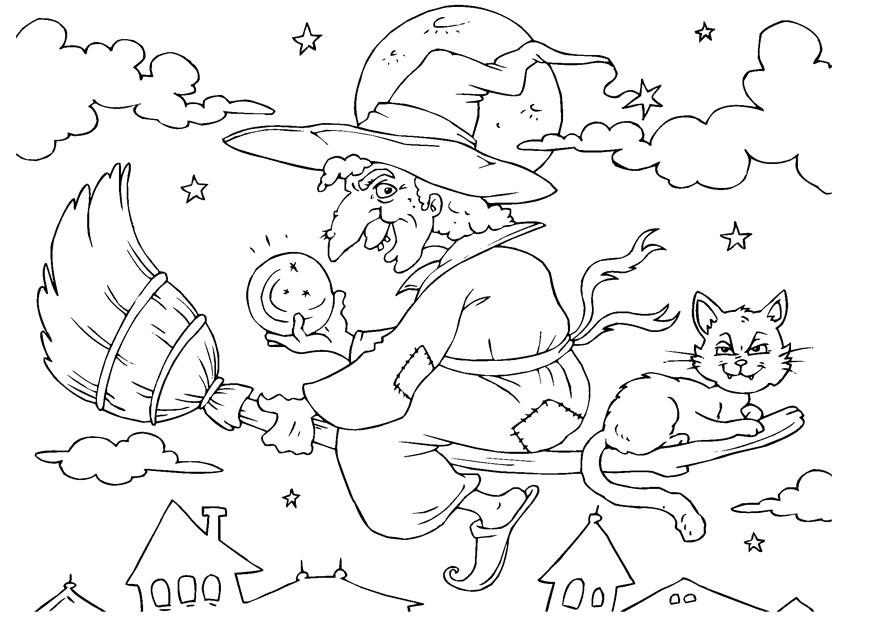 Coloring Page witch on broom - free printable coloring pages - Img 23010