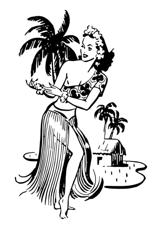 Coloring page woman from Hawaii
