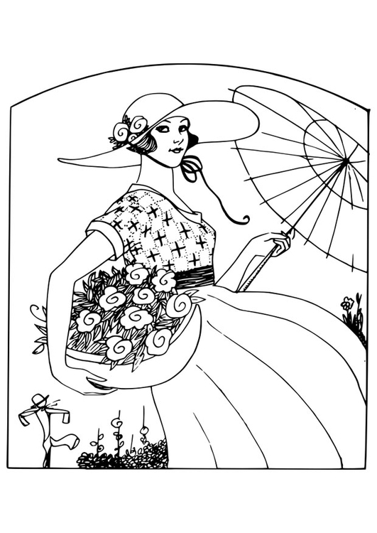 Coloring page woman with flowers