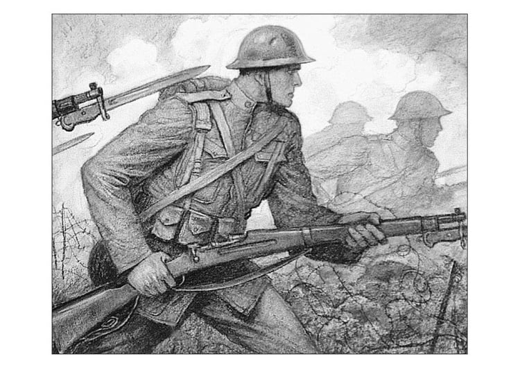 Coloring page WWI scene