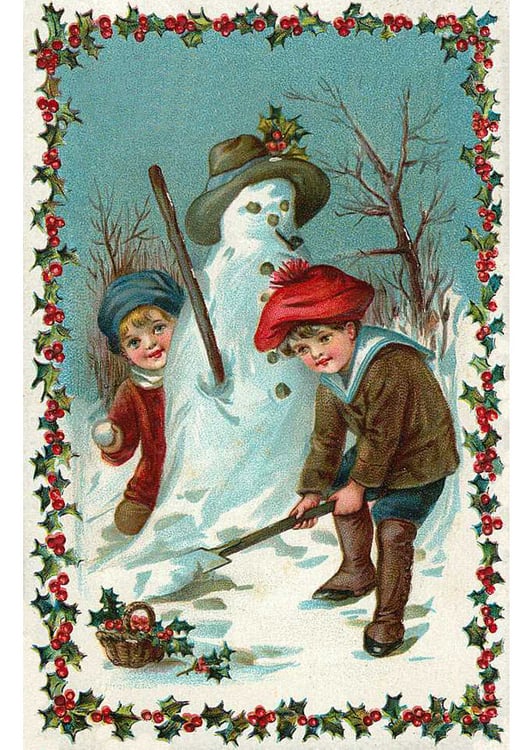 Image children build a snowman
