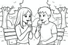 Coloring page eating ice cream in the park
