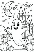 Coloring page ghost in front of castle