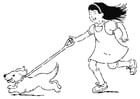 Coloring page to walk the dog