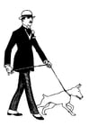 Coloring page to walk the dog