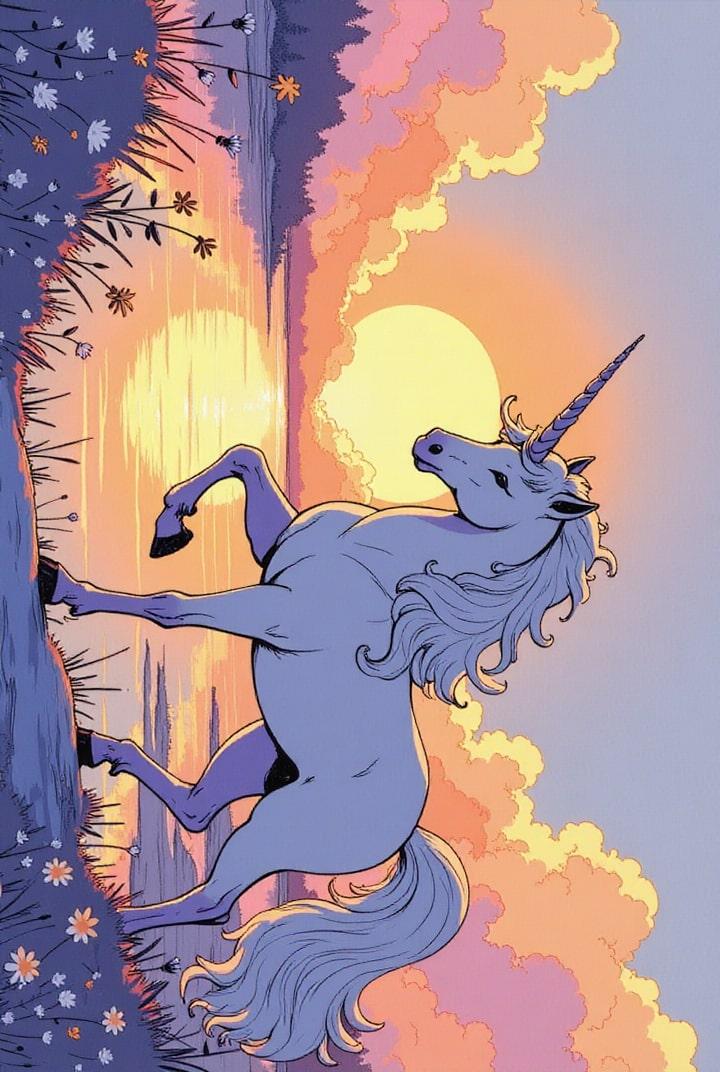 unicorn at sunset