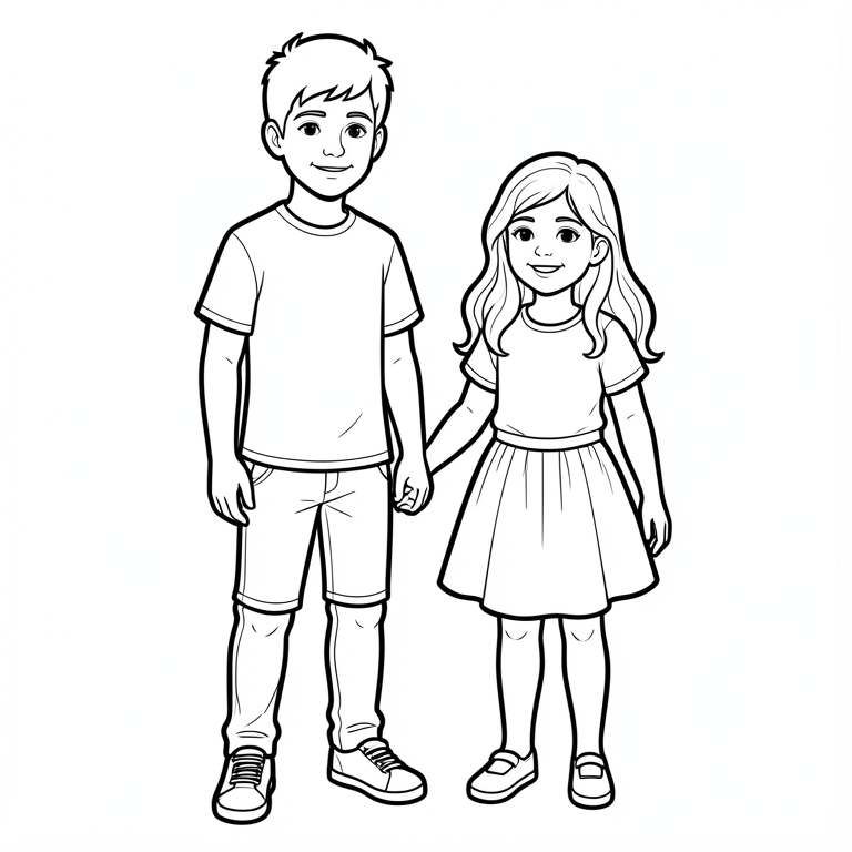 Two children coloring page