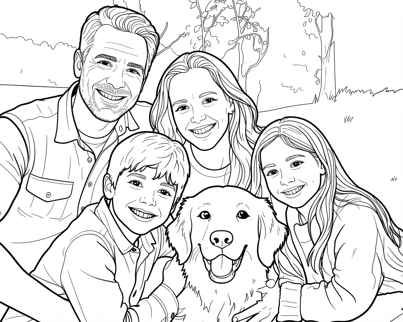 The same photo turned into a coloring page with black outlines