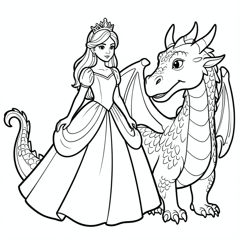 Princess and dragon coloring page