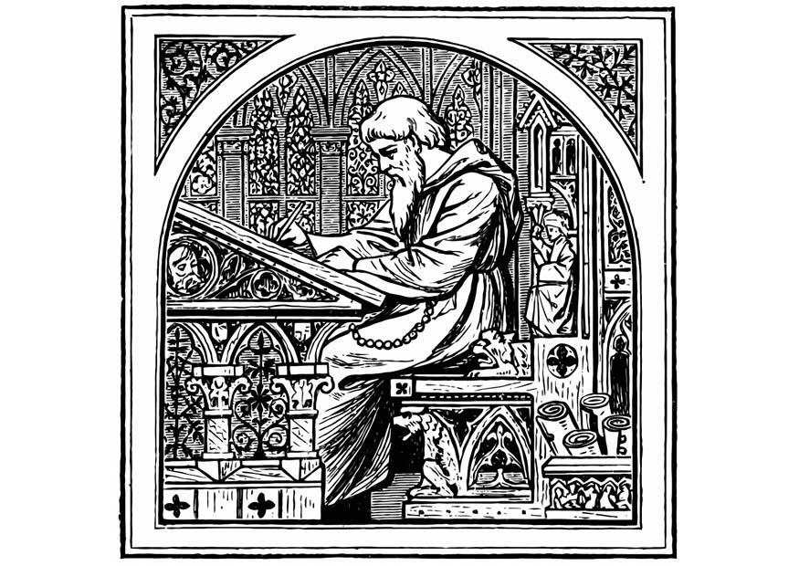 writing monk Coloring page writing monk
