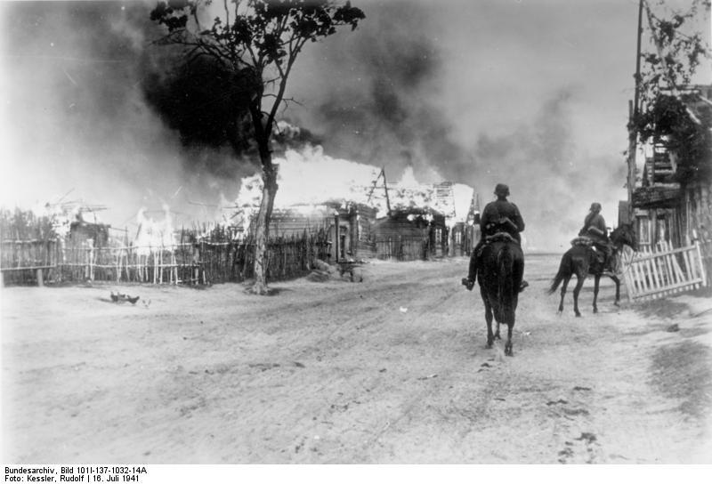 russia - village on fire with cavalry Photo russia - village on fire with cavalry