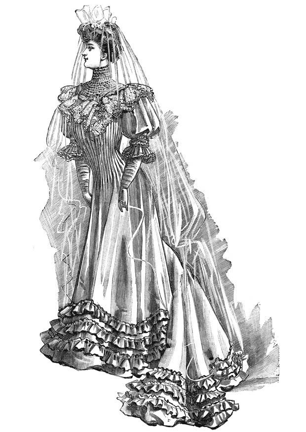 Coloring page wedding dress 1906