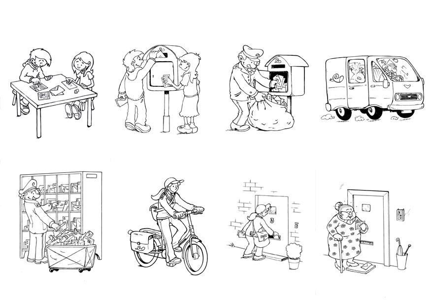 Coloring page letter-delivering process - correct