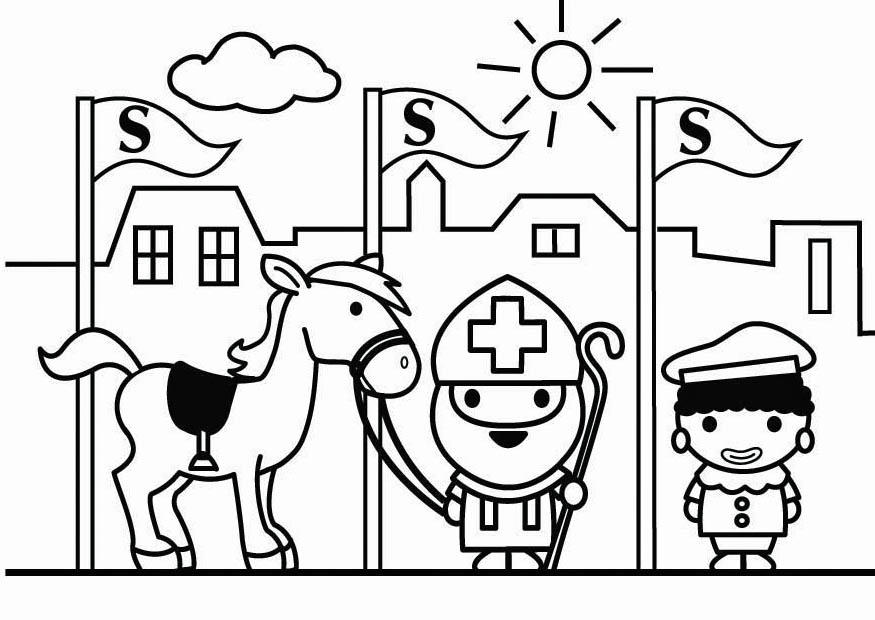saint nicholas and black pete in the street Coloring page saint nicholas and black pete in the street
