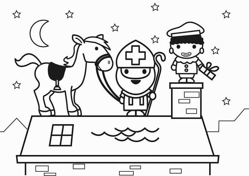 saint nicholas and horse on roof Coloring page saint nicholas and horse on roof