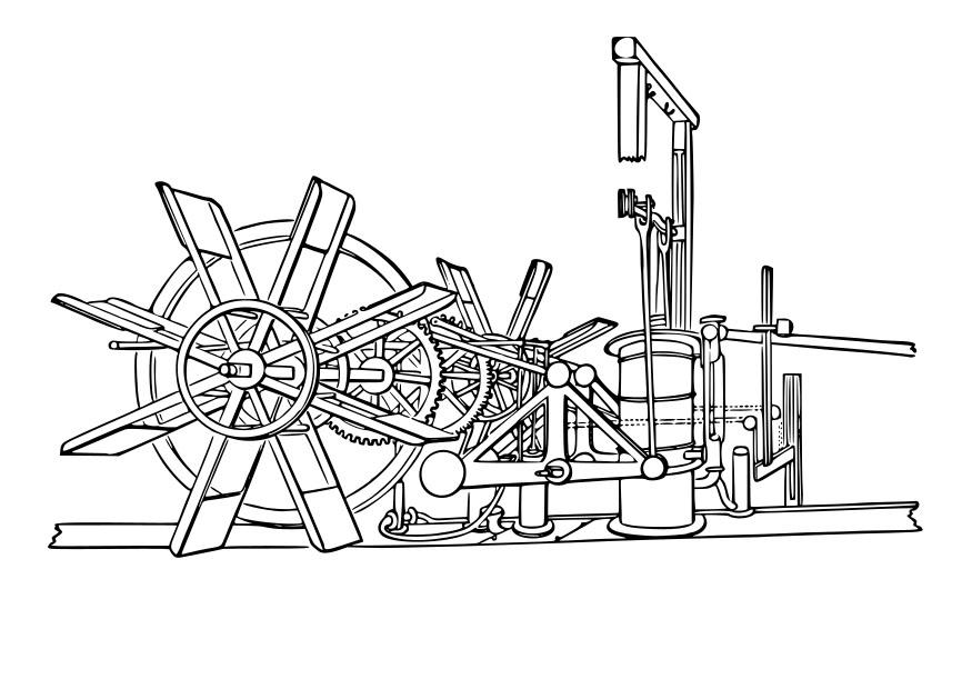 Coloring page steamboat machinery