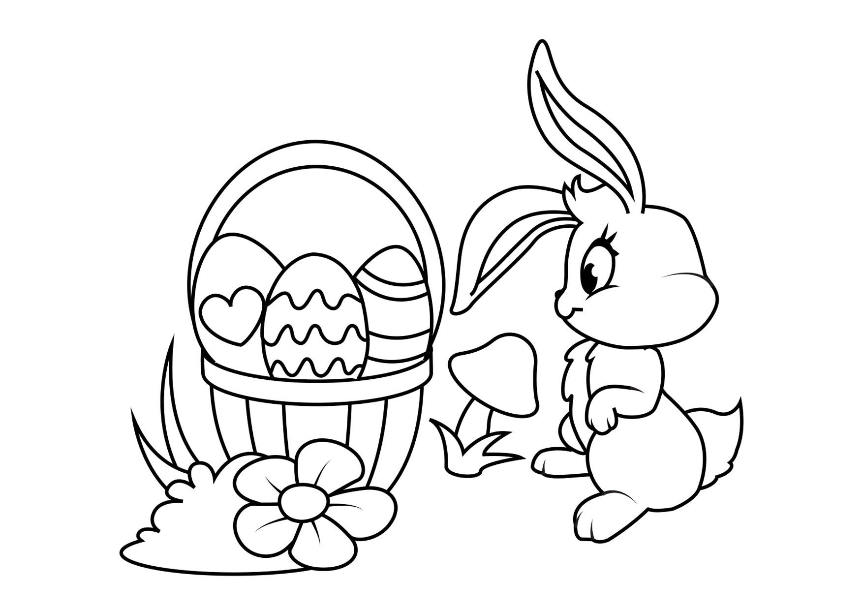 Coloring page easter bunny with easter basket