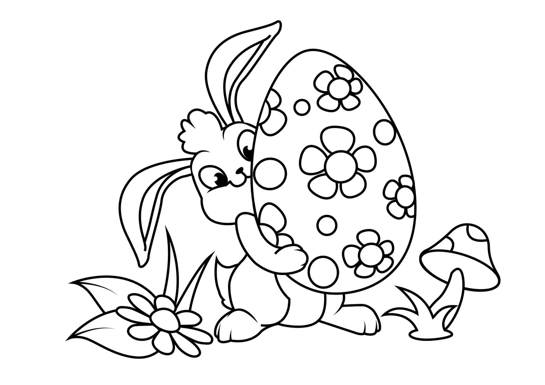 Coloring page easter bunny with easter egg