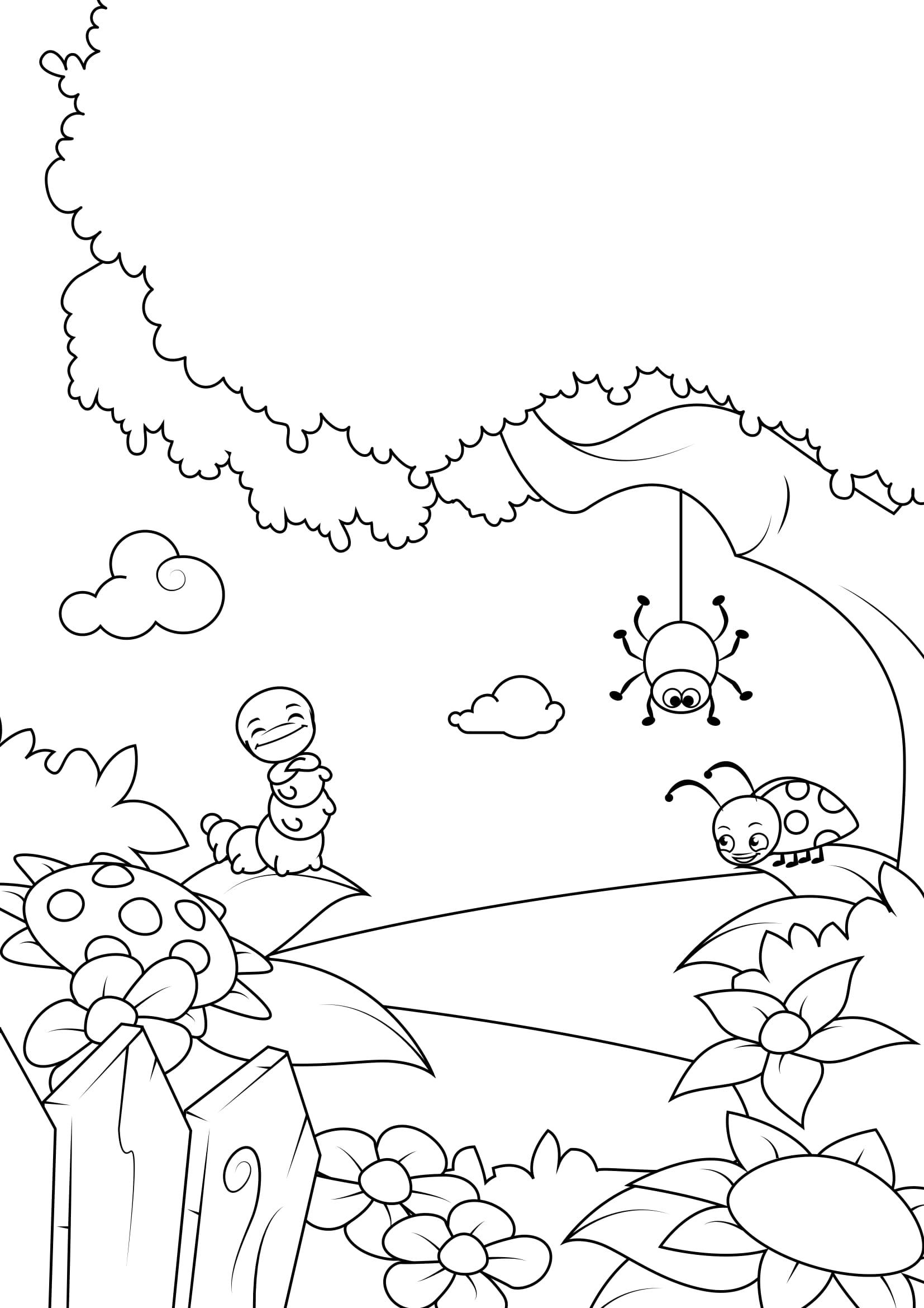 Coloring page spring in the forest
