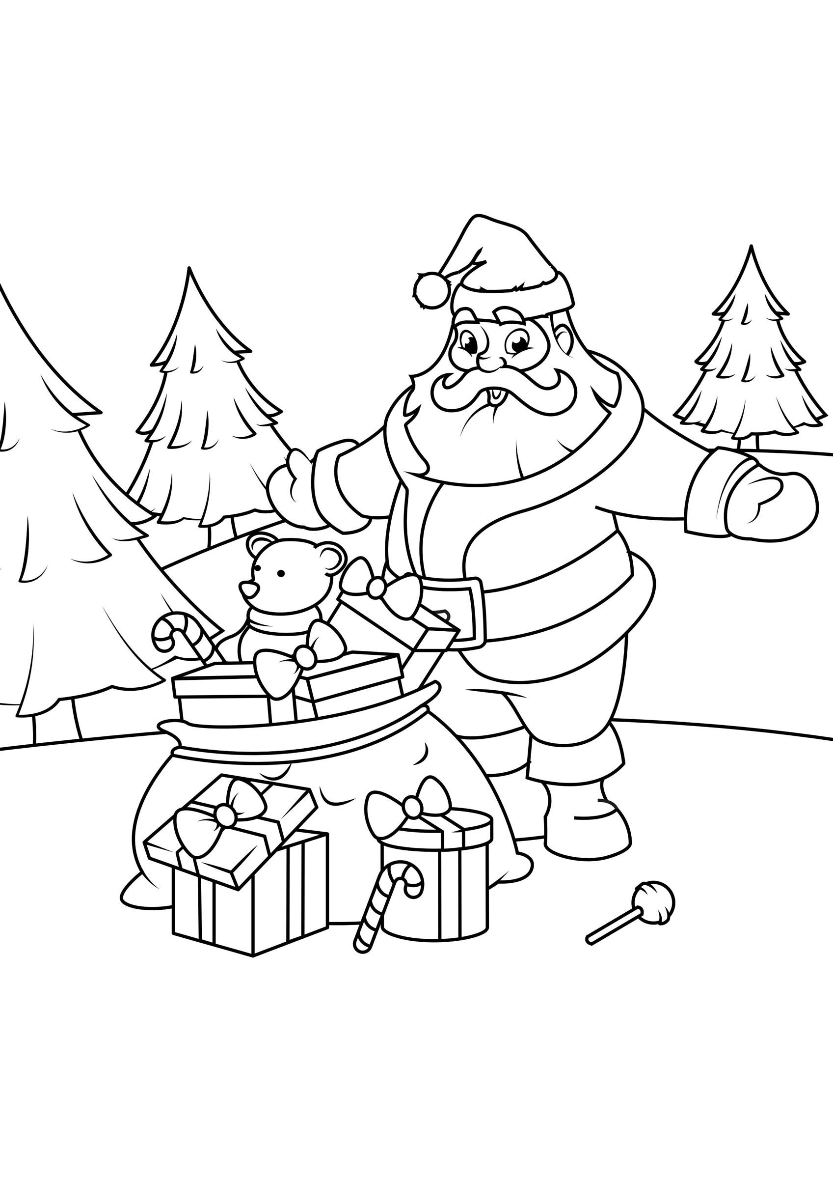 Coloring page santa claus with parcels