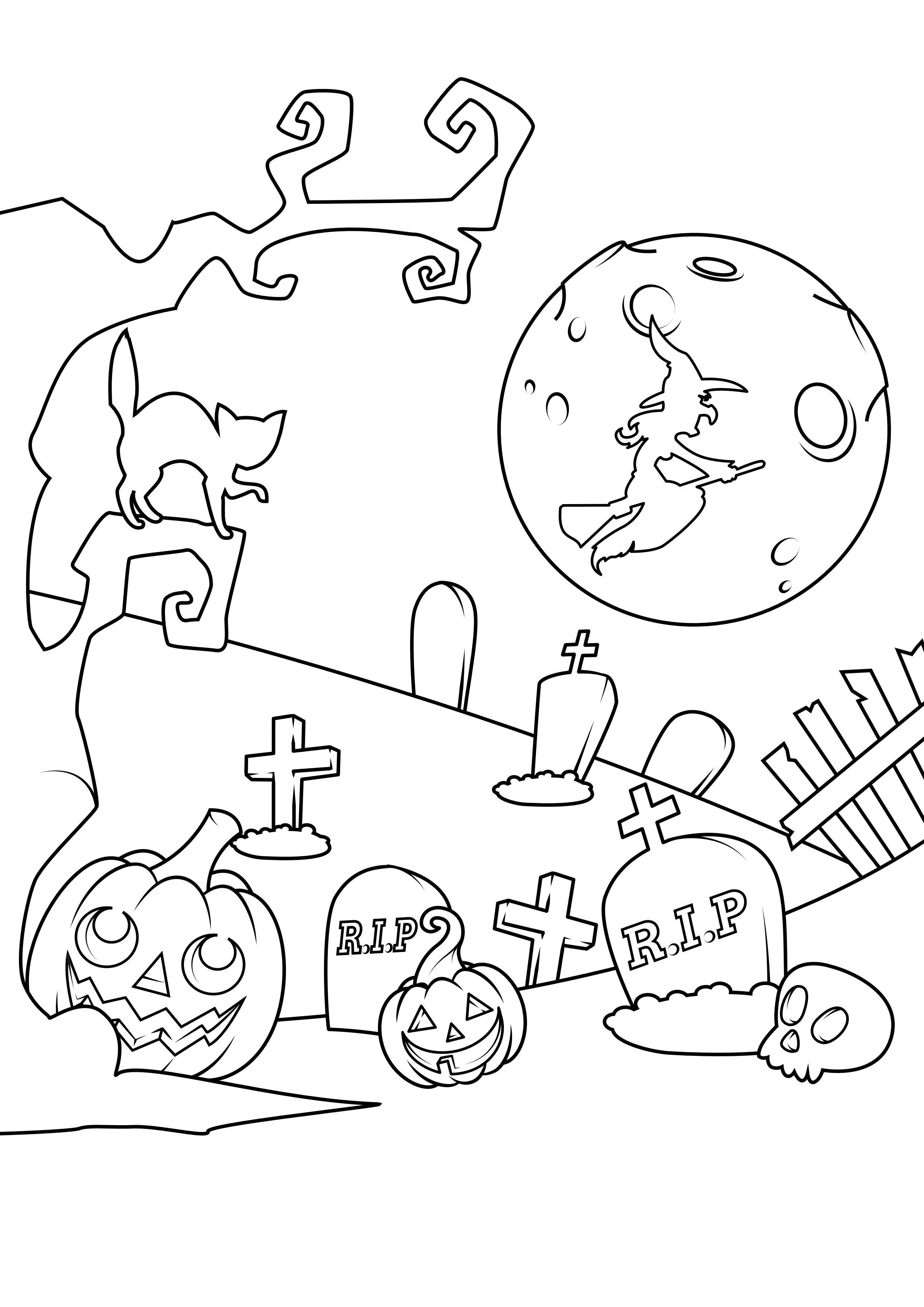 halloween graveyard Coloring page halloween graveyard