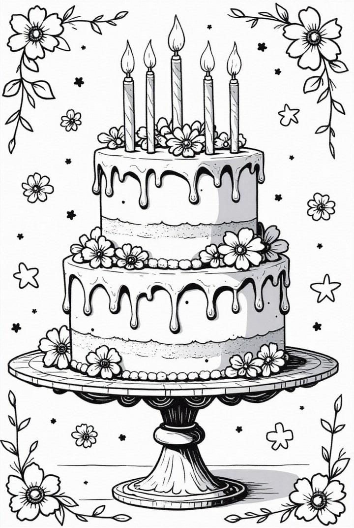 Coloring page birthday cake