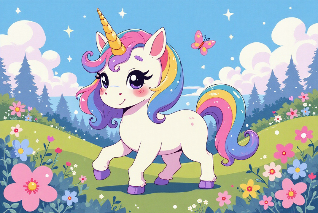 Image cute unicorn in the forest