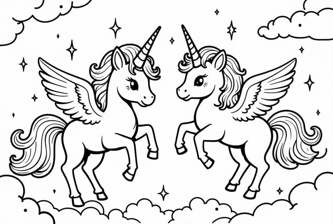 Coloring page unicorn friends