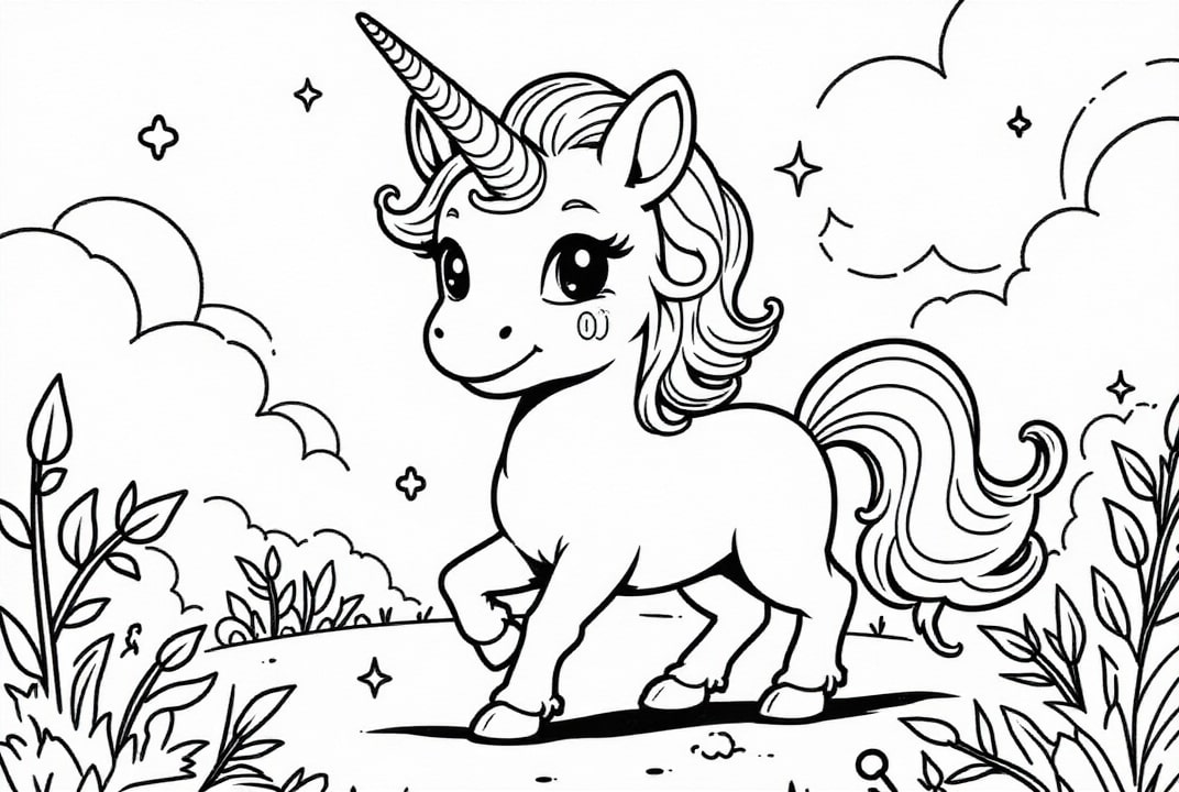Coloring page cute unicorn