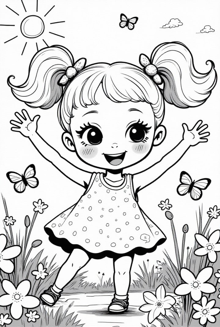 Coloring page happy girl