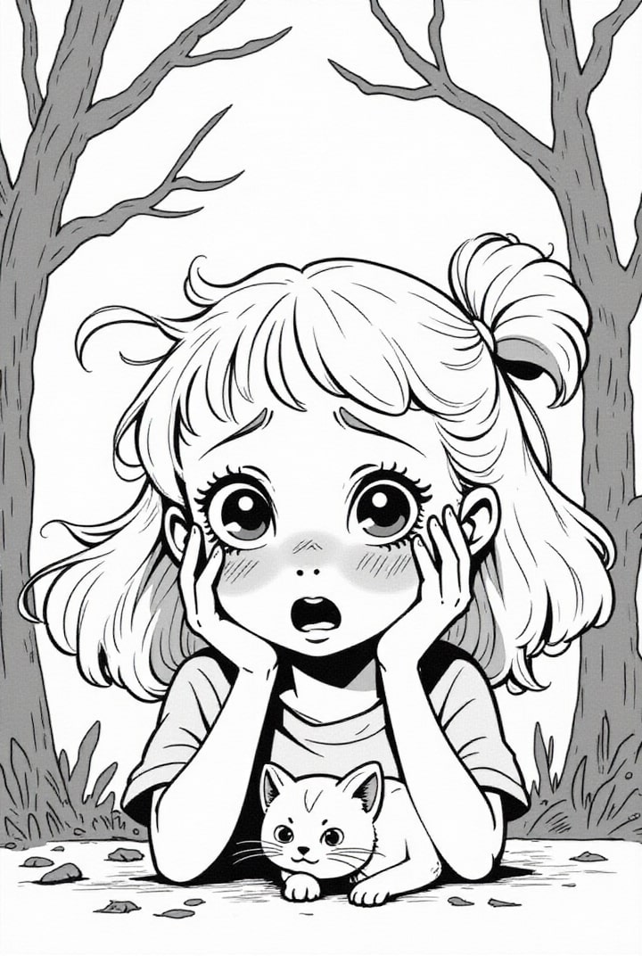Coloring page scared girl