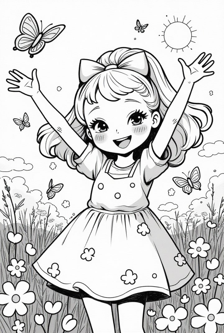Coloring page happy girl