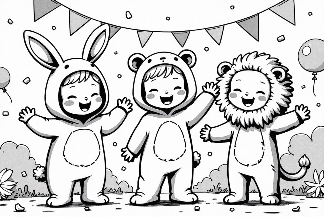 Coloring page carnival with the lion, rabbit and bear