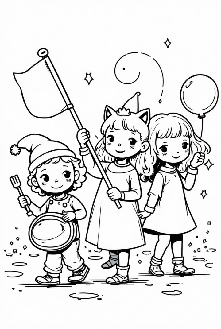 Coloring page carnival procession