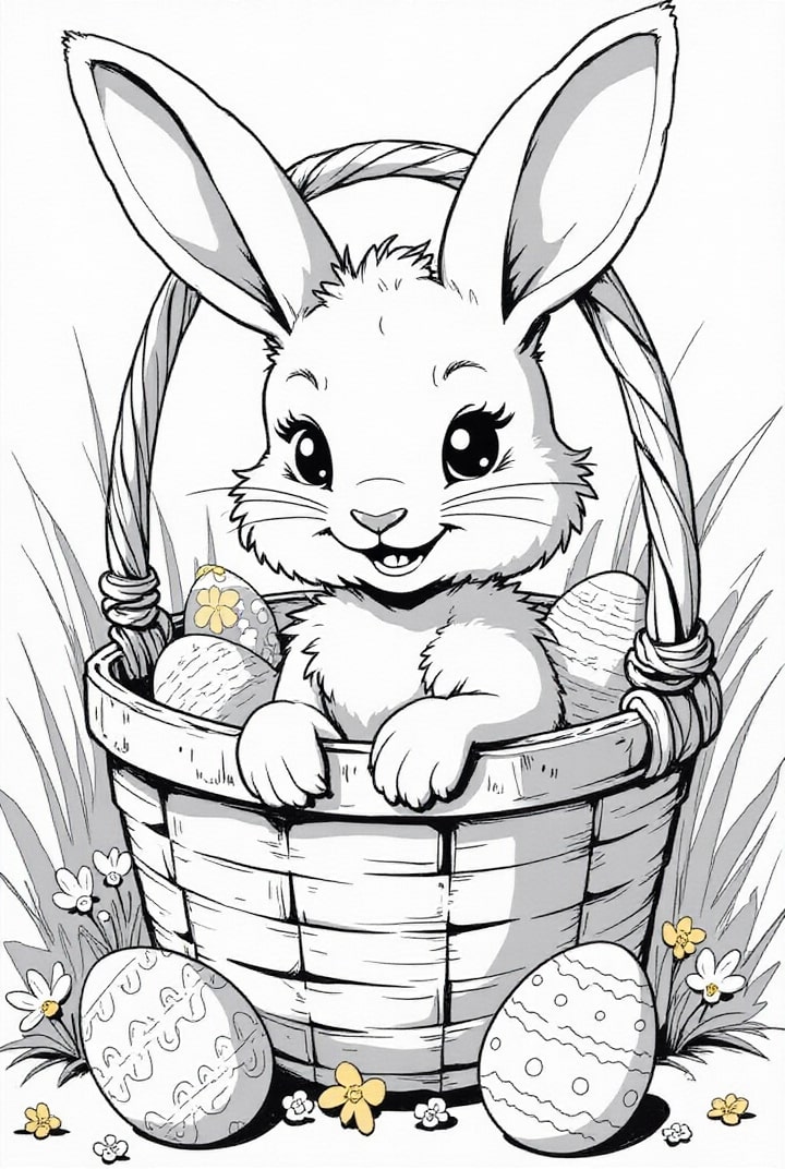 Coloring page easter bunny in the easter basket