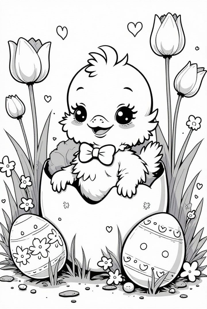 Coloring page easter chick with easter egg