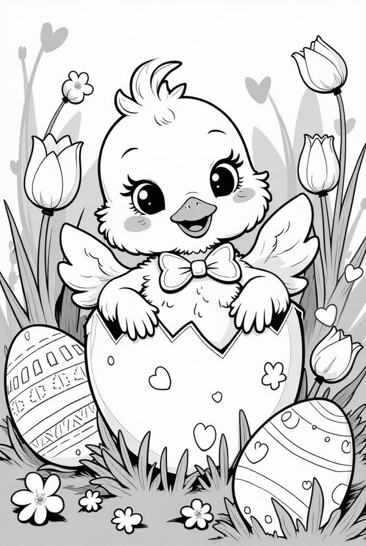 Coloring page easter chick hatches from egg
