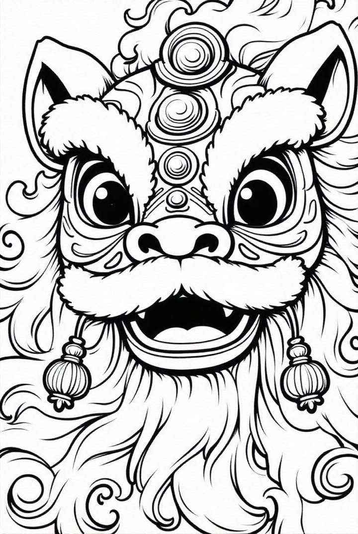 Coloring page traditional chinese dragon mask