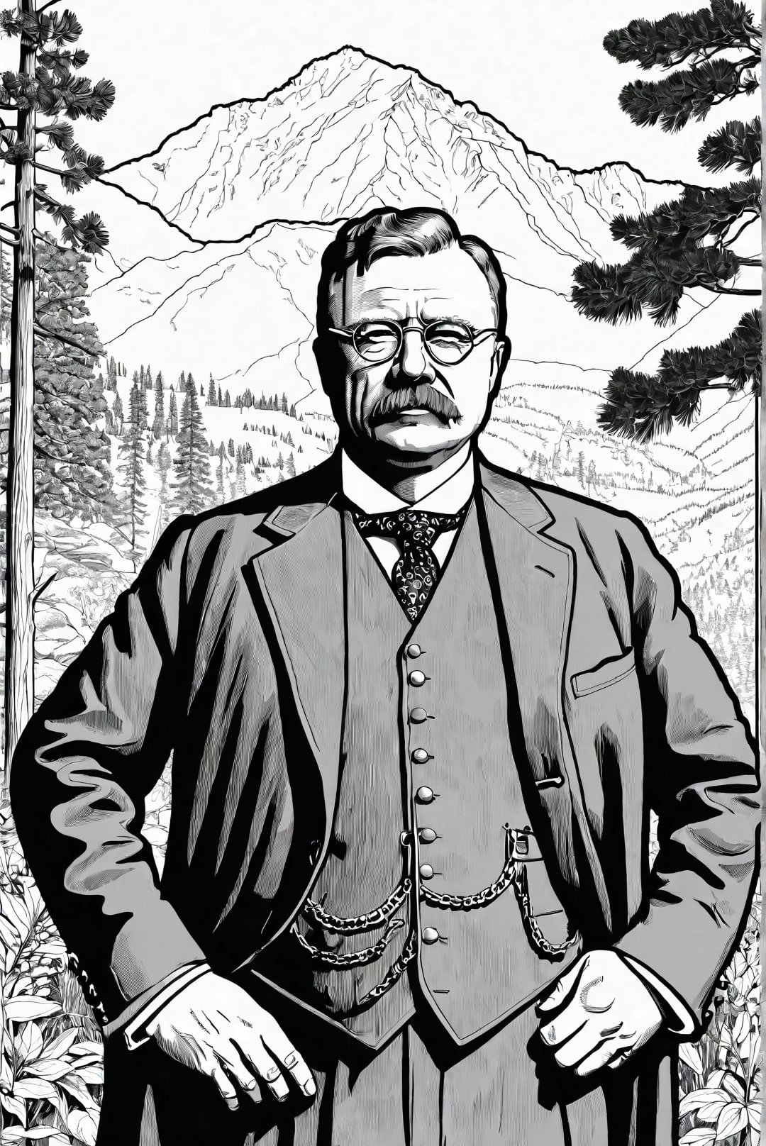 president theodore roosevelt in a nature park Coloring page president theodore roosevelt in a nature park