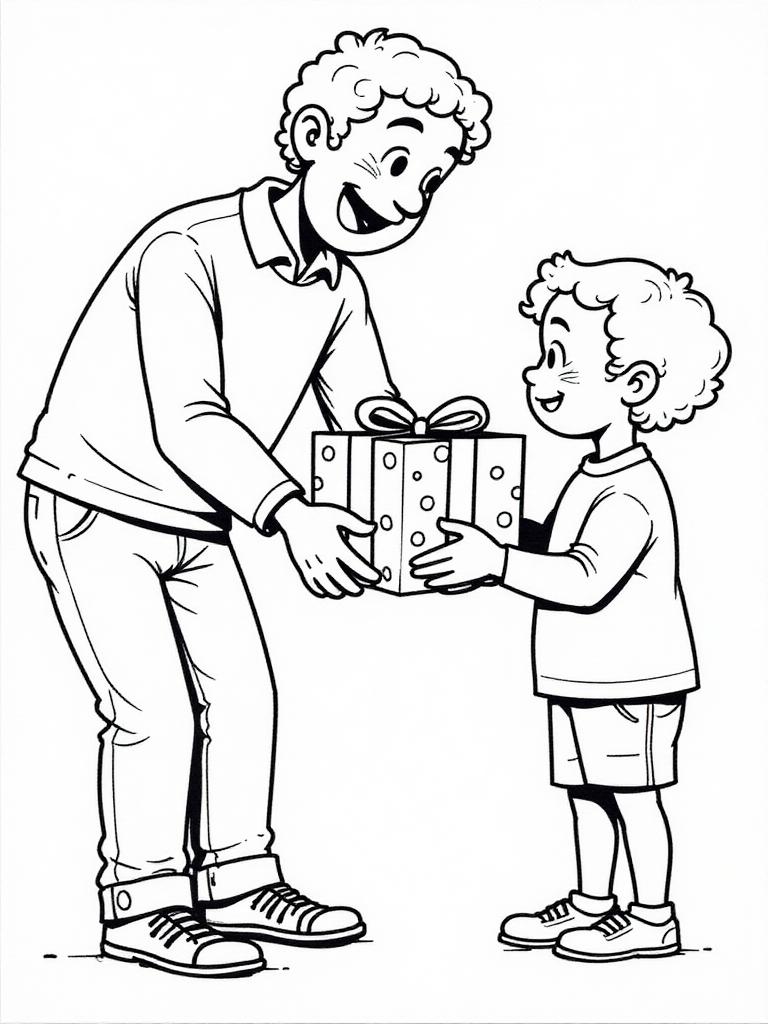giving father's day package to father Coloring page giving father's day package to father