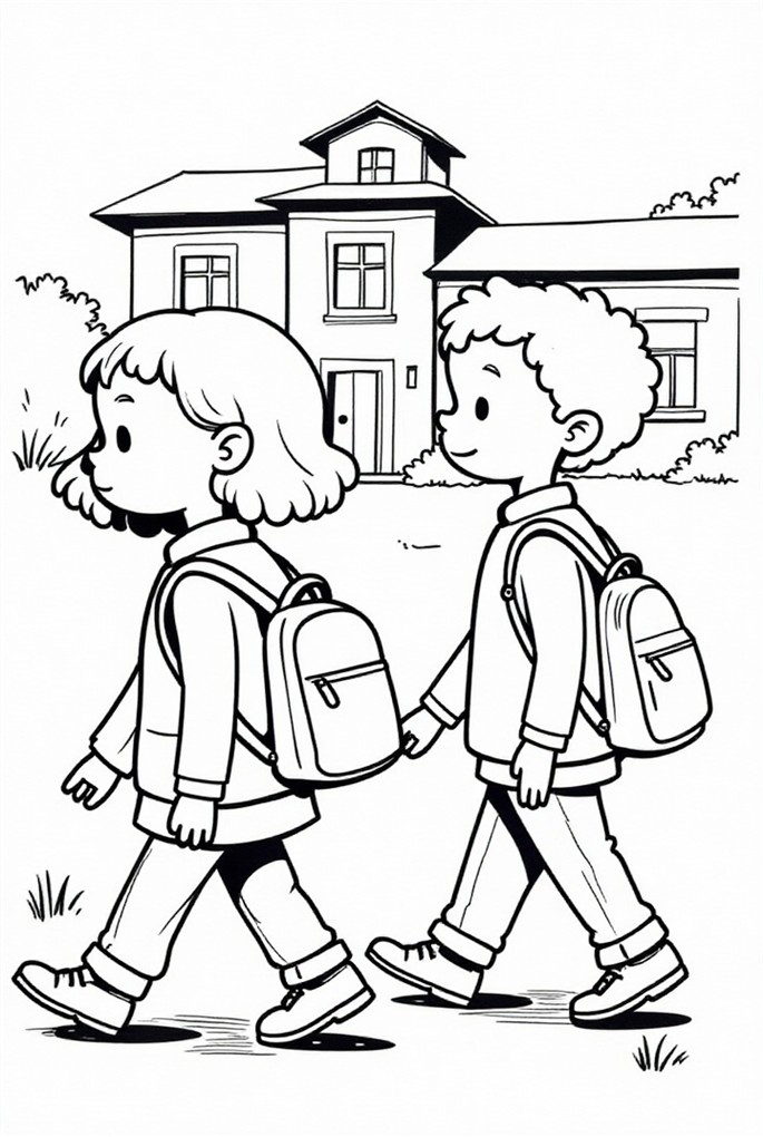 on the way to school Coloring page on the way to school