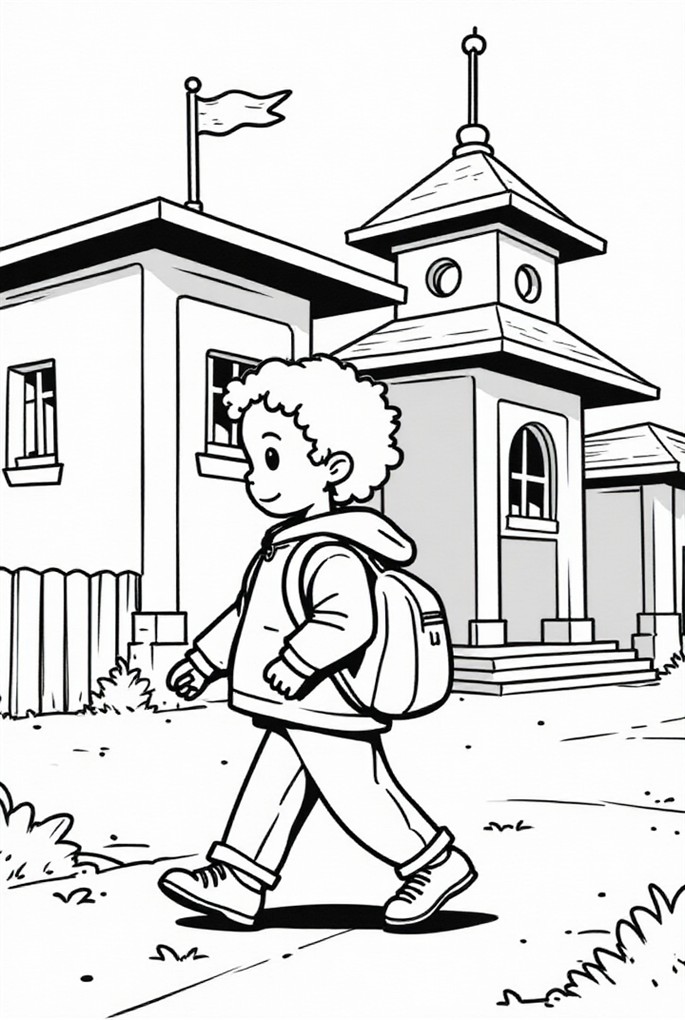 Coloring page boy on his way to school