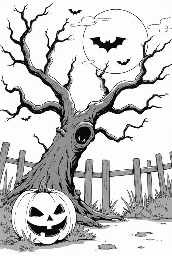 halloween scene Coloring page halloween scene