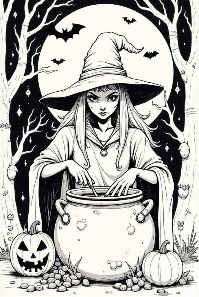 witch with halloween Coloring page witch with halloween