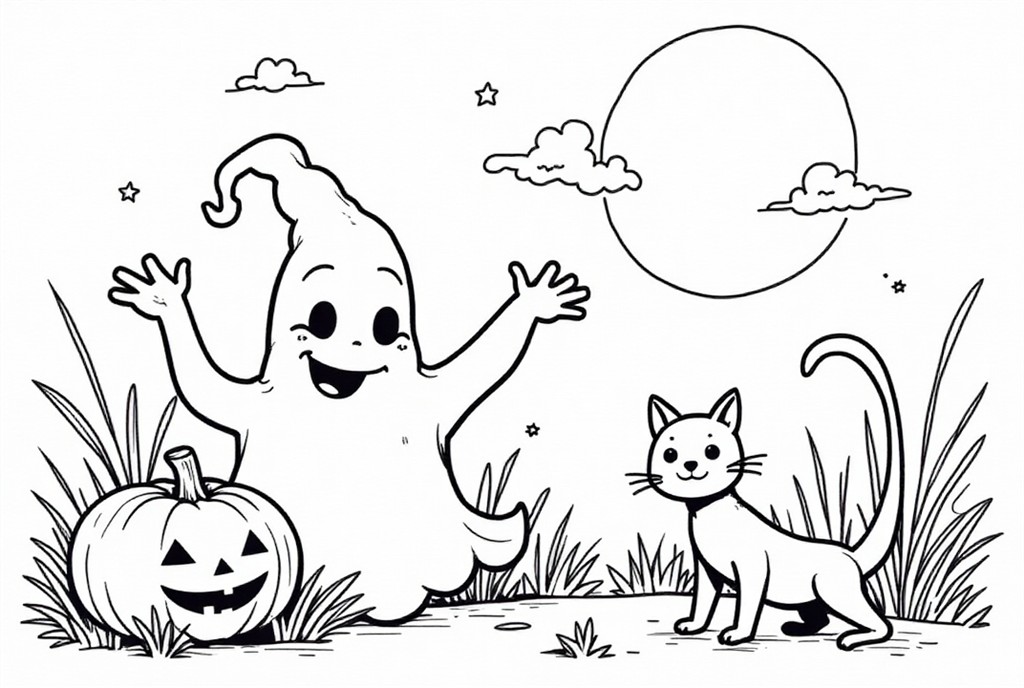 halloween with ghost Coloring page halloween with ghost