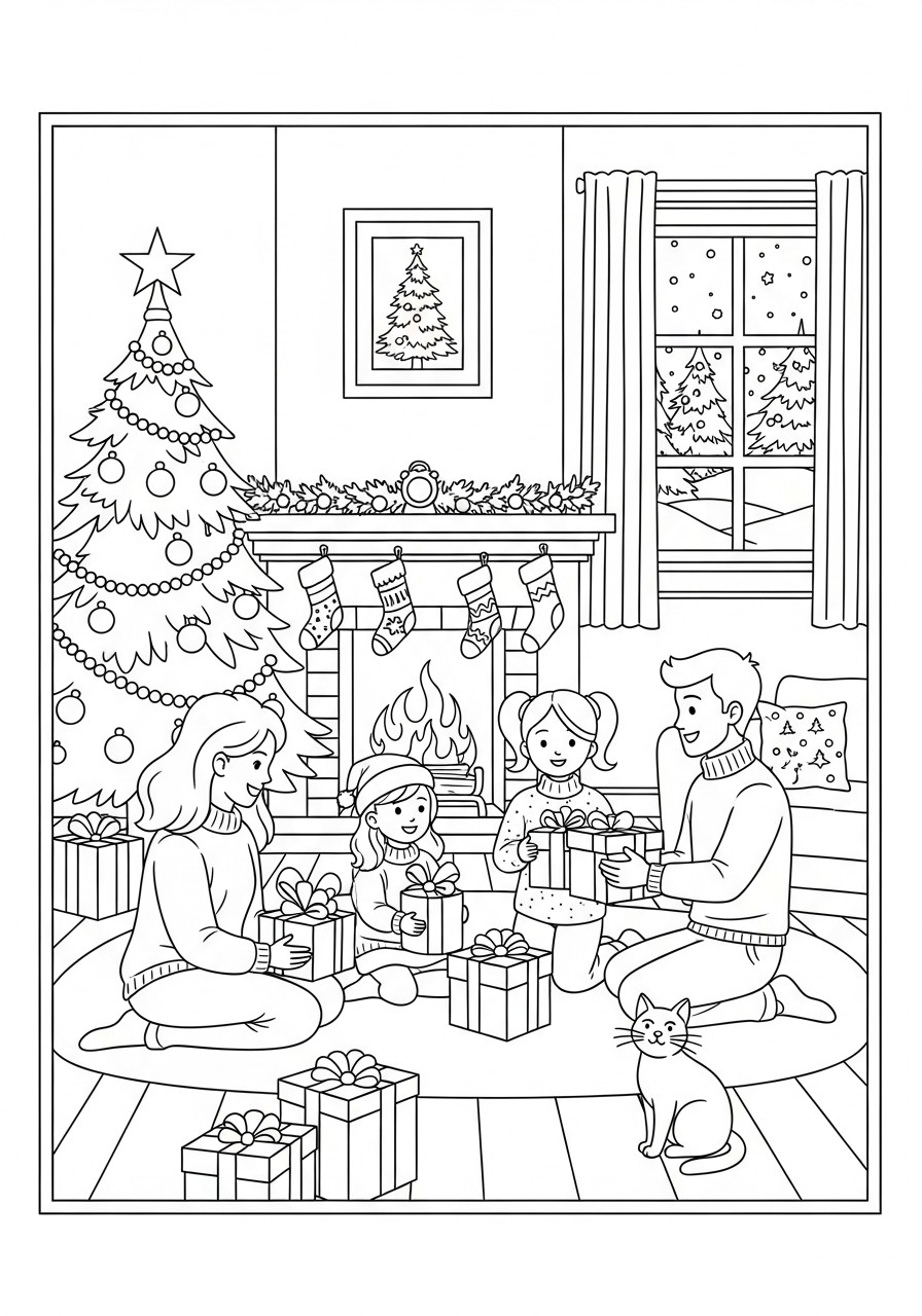 Coloring page christmas scene